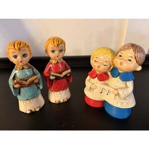 4 Vtg Christmas Paper Mache Charming Choir Boy Carolers Figurines Made Japan